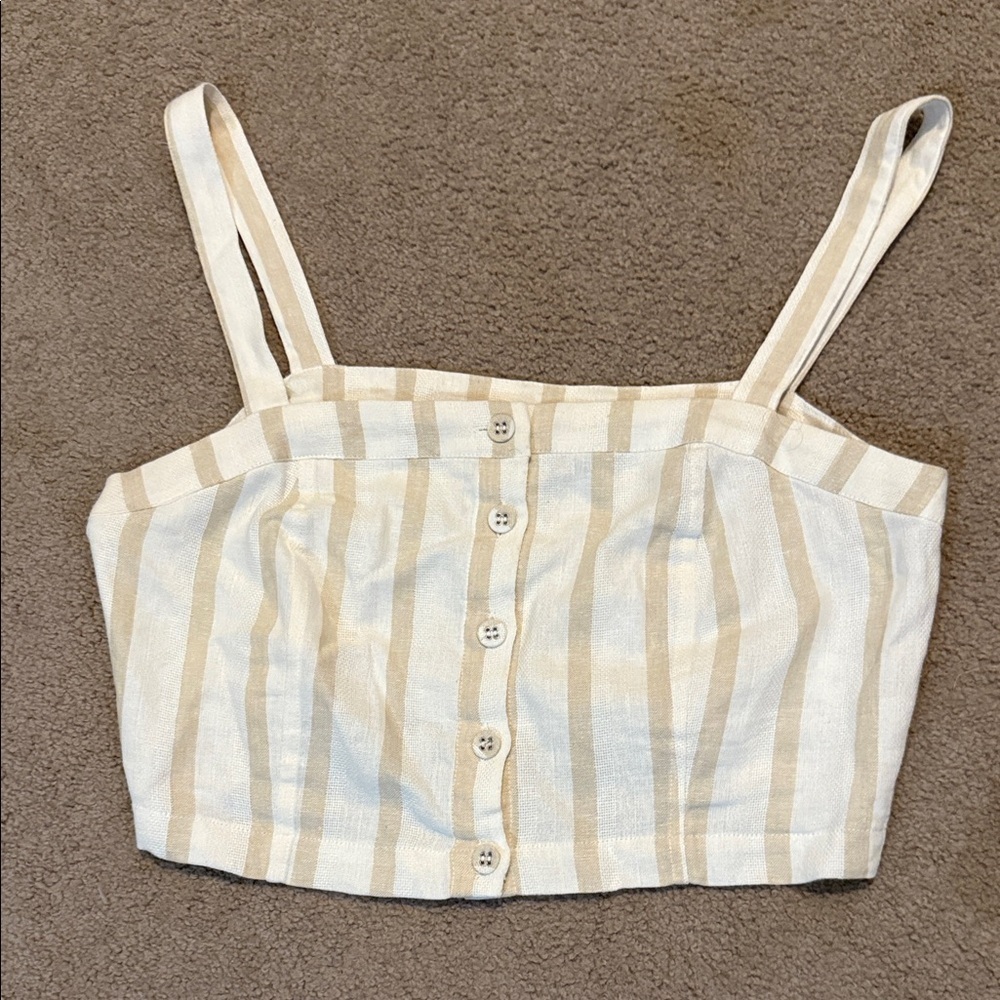 New York & Company Beige and White Striped  Top
